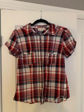 Red & Navy Plaid Button-Front Shirt